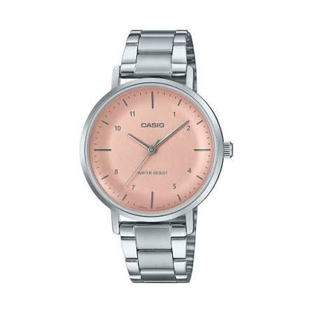 Casio Women's Analog Watch LTP-VT03D-4B, Silver-Tone Steel Strap, Pink Dial