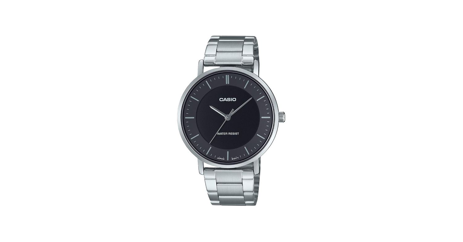 Casio Men's Watch MTP-VT04D-1E Analog, Silver-Tone Steel Strap, Black Dial