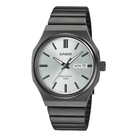 Casio Men's Watch MTP-E735B-7AV Analog, Black Steel Strap, Silver Dial