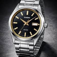 Casio Men's Watch MTP-B180D-1A2 Analog Silver-Tone Steel Strap Black Dial