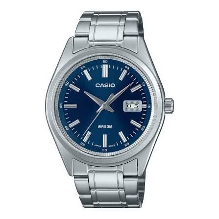 Casio Men's Analog Watch MTP-B180D-2A, Silver-Tone Steel Strap, Blue Dial