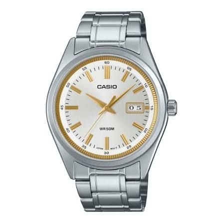 Casio Men's Analog Watch MTP-B180D-7A, Silver-Tone Steel Strap, white dial