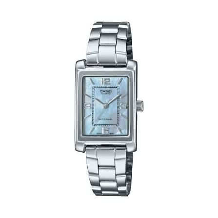 Casio Women's Watch LTP-1234DS-2A Analog Rectangular Two-Tone Steel Strap Blue Dial