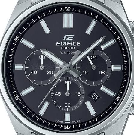Casio Edifice Men's Watch EFV-650D-1A Chronograph, Silver Steel Bracelet, Black Dial, 100M