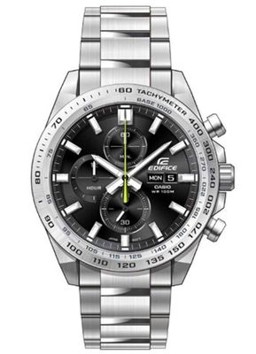 Casio Edifice Men's Watch EFR-574D-1A Chronograph, Silver Steel Bracelet, Black Dial, 100M
