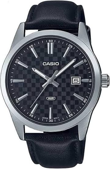 Casio Men's Watch MTP-VD03L-1A Analog, Black Leather Strap, Black Dial