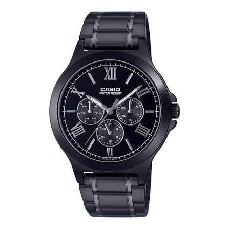 Casio Men's Multifunction Watch MTP-V300B-1A – Black Steel Case and Strap, Black Dial