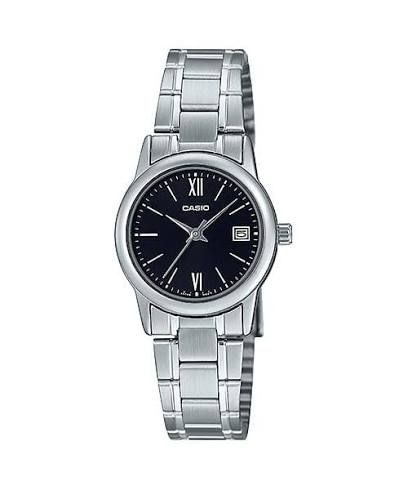 Casio Women's Watch LTP-V002D-1B3 Analog, Steel Strap, Black Dial, Arabic Numerals, Date