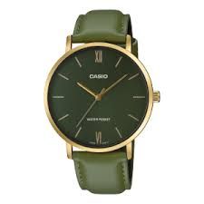 Casio MTP-VT01GL-3B analog watch with leather strap