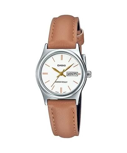 Casio LTP-V006L-7B2 women's analog watch with leather strap, date and day display