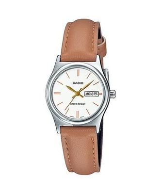 Casio LTP-V006L-7B2 women's analog watch with leather strap, date and day display