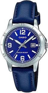 CASIO analog watch LTP-V004L-2B with water-resistant leather strap