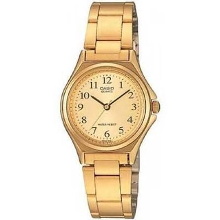Casio LTP-1130N-9B women's analog watch with an all-gold finish and stainless steel strap.