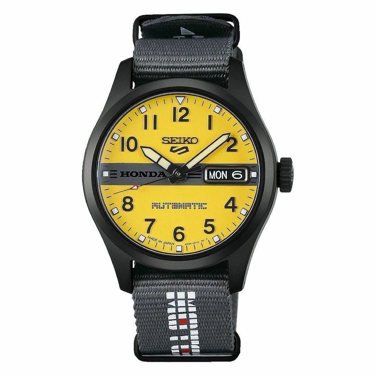 Seiko 5 Sports Honda Automatic Men's Watch MOTOCOMPO HDB010J Limited Edition JDM 36.4mm 100m Made in Japan JDM Fabric Strap (Japanese Domestic Market)