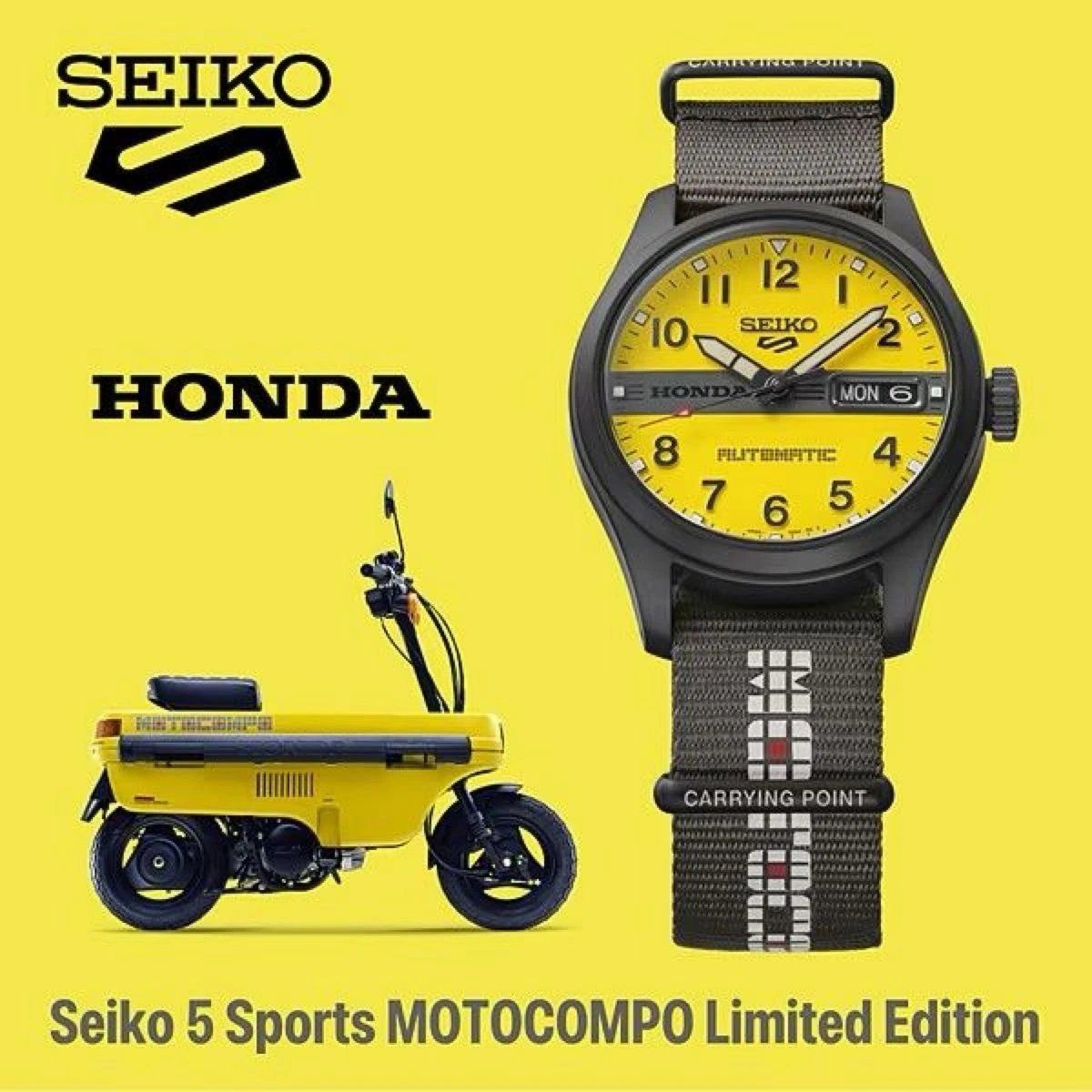 Seiko 5 Sports Honda Automatic Men's Watch MOTOCOMPO HDB010J Limited Edition JDM 36.4mm 100m Made in Japan JDM Fabric Strap (Japanese Domestic Market)