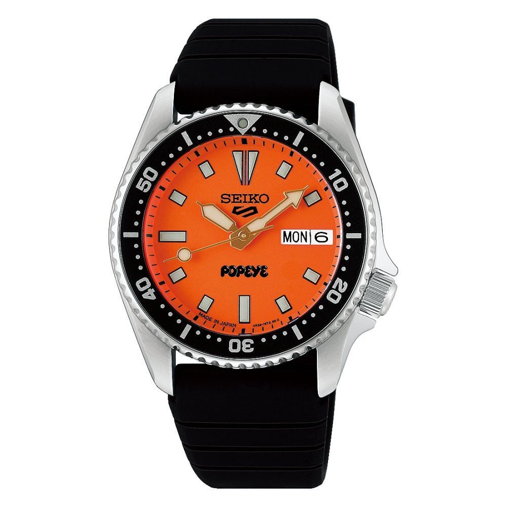 Seiko 5 Sports SKX Men's Automatic Watch “Popeye” HDB013J 38mm Limited Edition 500 JDM Made in Japan Silicone Strap 100m WR JDM (Japanese Domestic Market)