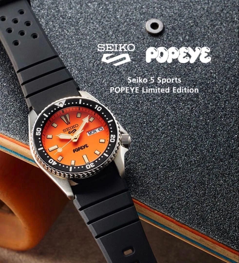 Seiko 5 Sports SKX Men's Automatic Watch “Popeye” HDB013J 38mm Limited Edition 500 JDM Made in Japan Silicone Strap 100m WR JDM (Japanese Domestic Market)
