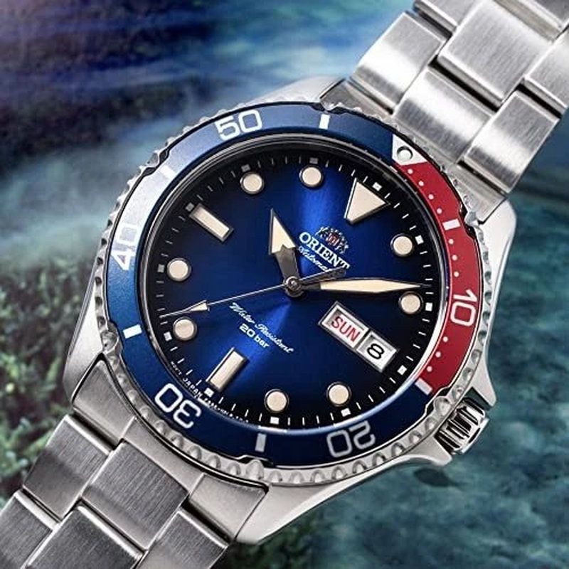 Orient Kamasu Pepsi Men's Automatic Diver's Watch RN-AA0812L JDM 41.8mm English/Kanji 200m WR Sapphire Crystal Stainless Steel Strap JDM (Japanese Domestic Market)