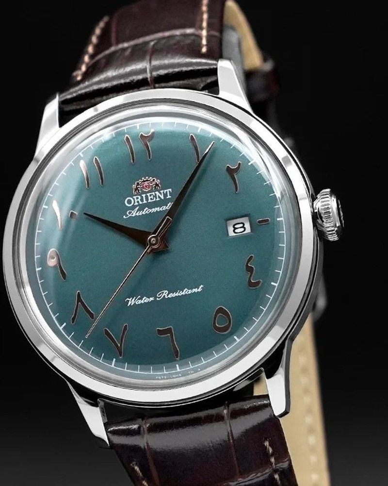 Orient Bambino Men's Automatic Watch with Arabic Dial “Oasis Teal” RA-AC0035E, 40.5m, leather strap, Cal. F6724