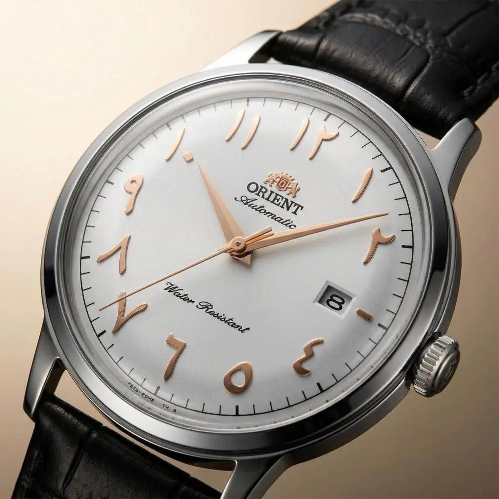 Orient Bambino Men's Automatic Watch with Arabic Dial, Silver Dallah, RA-AC0038S, 40.5 mm, Leather Strap, Cal. F6724