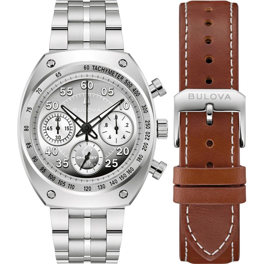 Men's Chronograph Watch Bulova Shelby Racer 1964 Daytona Coupe Limited 96K118 40.5mm High Precision Quartz (HPQ) 100m WR anti-reflective sapphire crystal