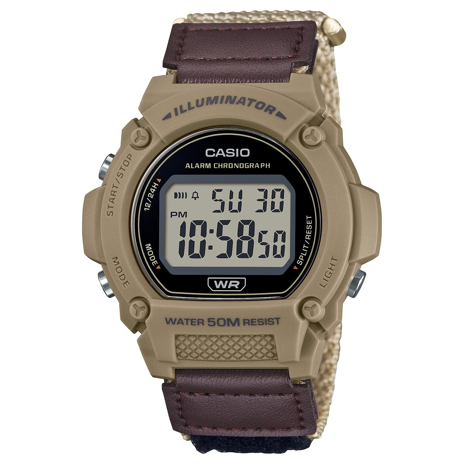 Casio Sports W-219HB-5AV | Reloj Digital Táctico Outdoor con Correa de Tela, Luz LED Ámbar y Batería de 7 Años (47.1 mm, 50 m)