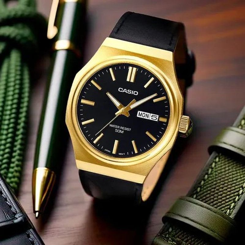 Casio Classic Men's Quartz Watch MTP-E735GL-1A 44.5 × 37.5 × 8.4 mm, 47 grams, leather strap