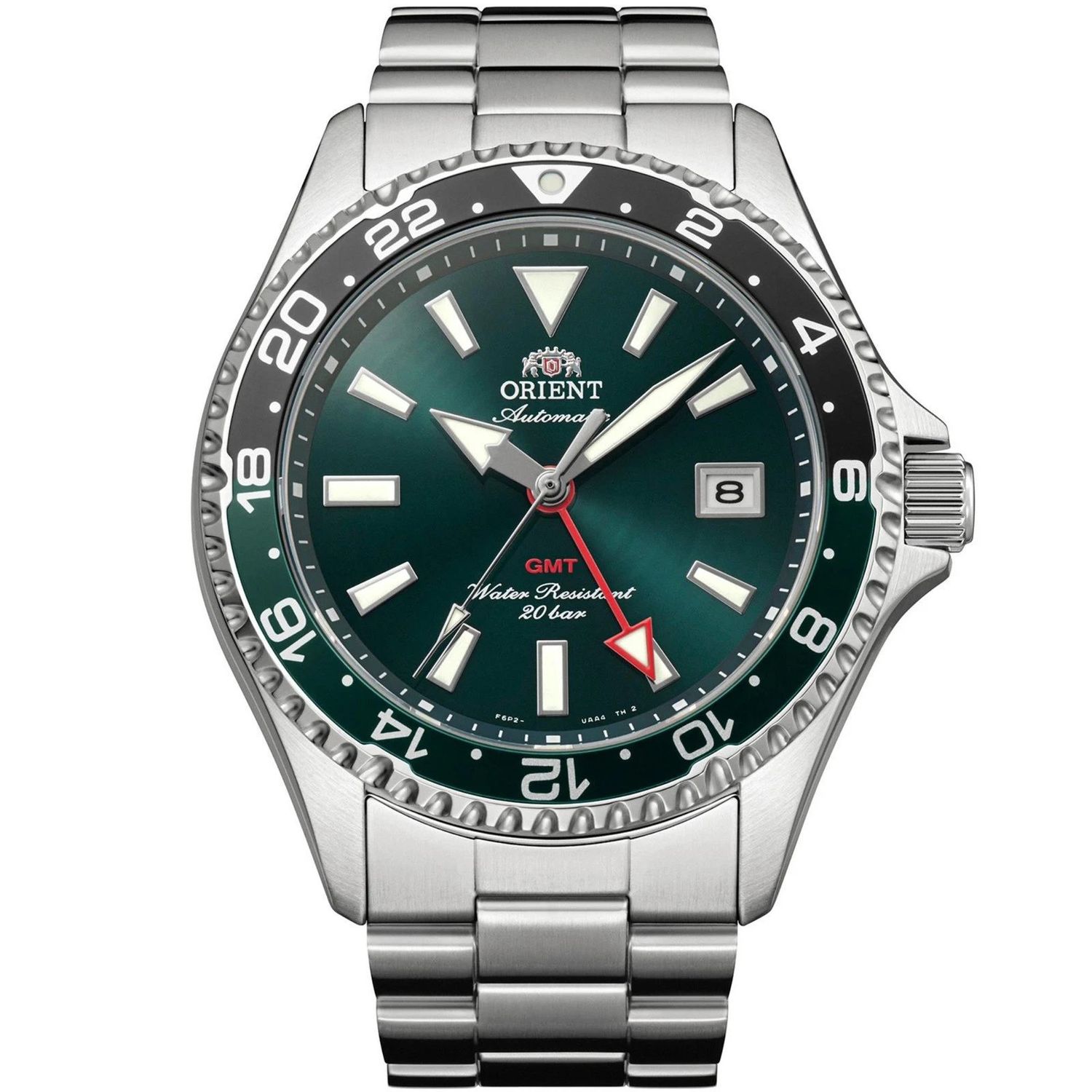 Orient Kamasu GMT Men's Automatic Diving Watch “Aoumigame” (アオウミガメ) RA-BC0002E 42.8 mm, 200 m water resistance, sapphire crystal, stainless steel bracelet