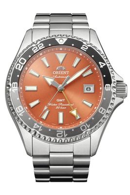 Orient Kamasu GMT “Shake” (鮭) Men's Automatic Diving Watch RA-BC0004Y 42.8 mm 200 m WR Sapphire Crystal Stainless Steel Strap