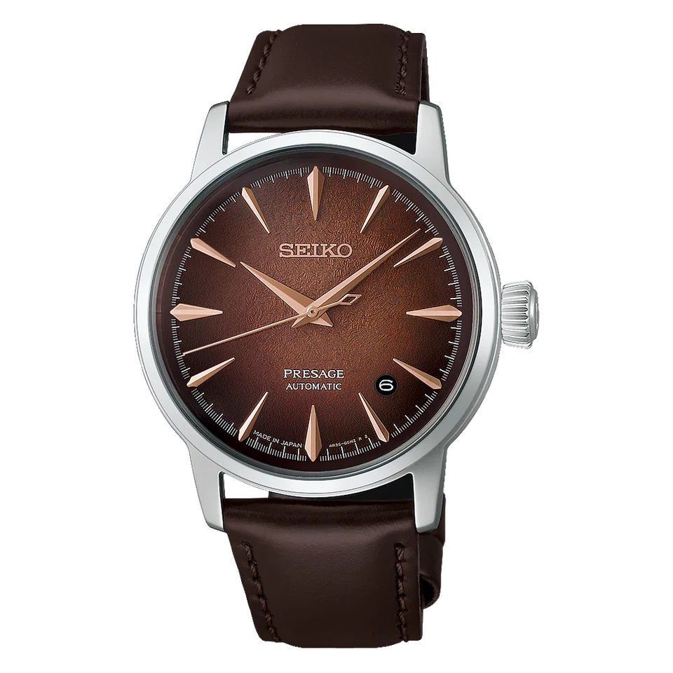 Seiko Presage Cocktail Time Crushed Ice ‘Whisky Mist’ HCB003J JDM Men's Automatic Watch, 38.5mm, Made in Japan, Leather Strap, 50m Water Resistance, JDM (Japanese Domestic Market)
