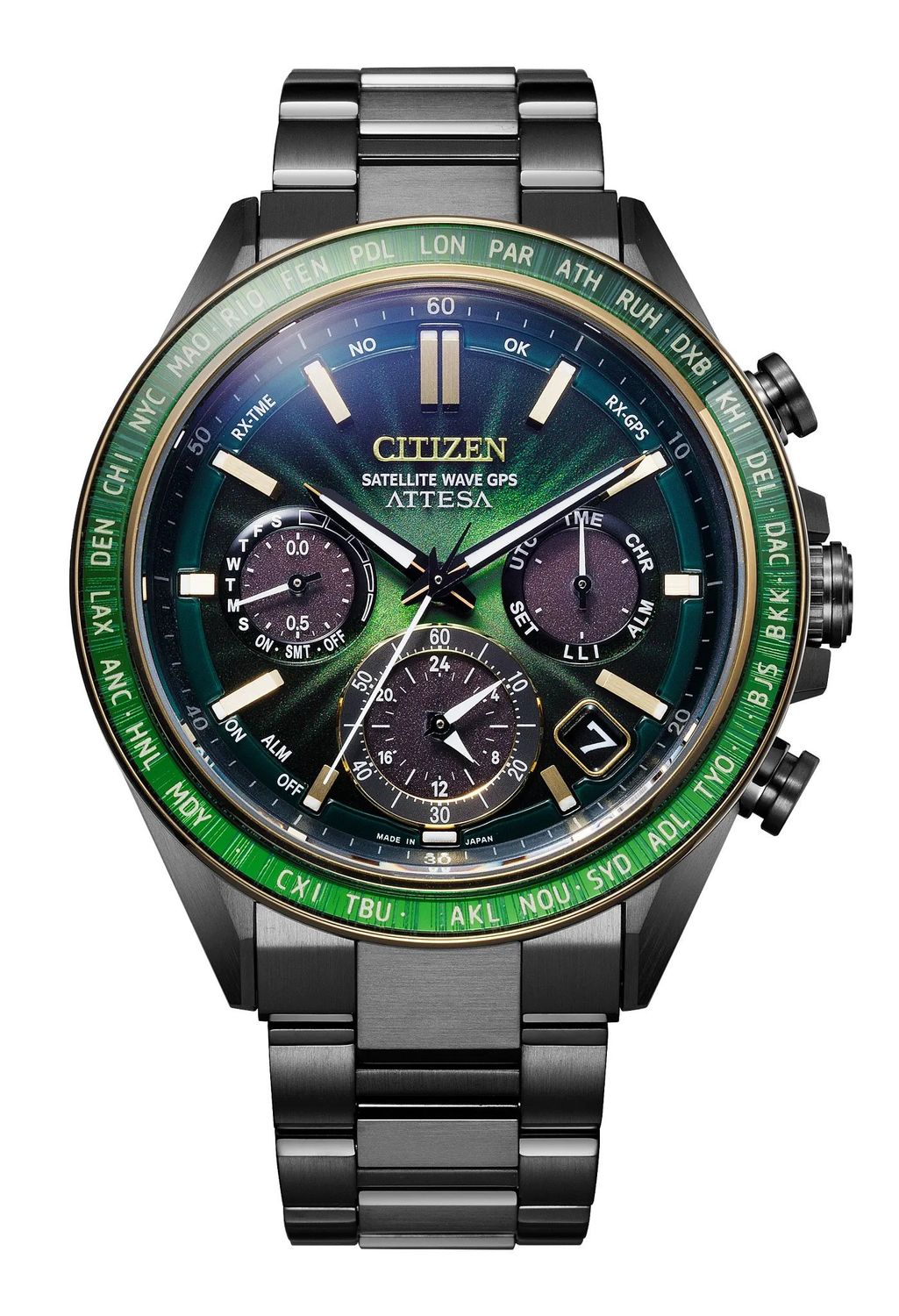 CITIZEN ATTESA CC4084-83Z 44.6MM JDM Solar-Powered Titanium GPS Watch Made in Japan Eco-Drive GPS Satellite Timekeeping 50th Anniversary Limited Edition “Power of Green Flash” Titanium Strap and Case JDM (Japanese Domestic Market)