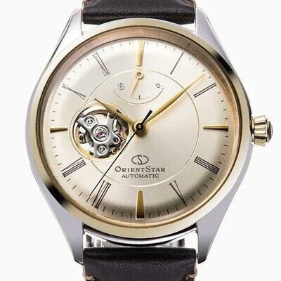 Orient Star RK-AT0201G JDM Semi Skeleton automatic men's watch champagne dial 40.4mm leather band 50h POWER RESERVE 50m Water resist made in Japan JDM (Japanese domestic market)