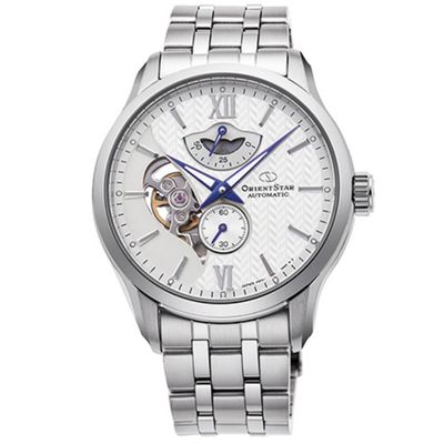Orient Star RK-AV0B01S Men's Automatic Watch, JDM, white dial, 41mm, 50-hour power reserve, anti-reflective sapphire crystal, steel band, 100m water resistance (supports manual winding), made in Japan, JDM (Japanese domestic market)