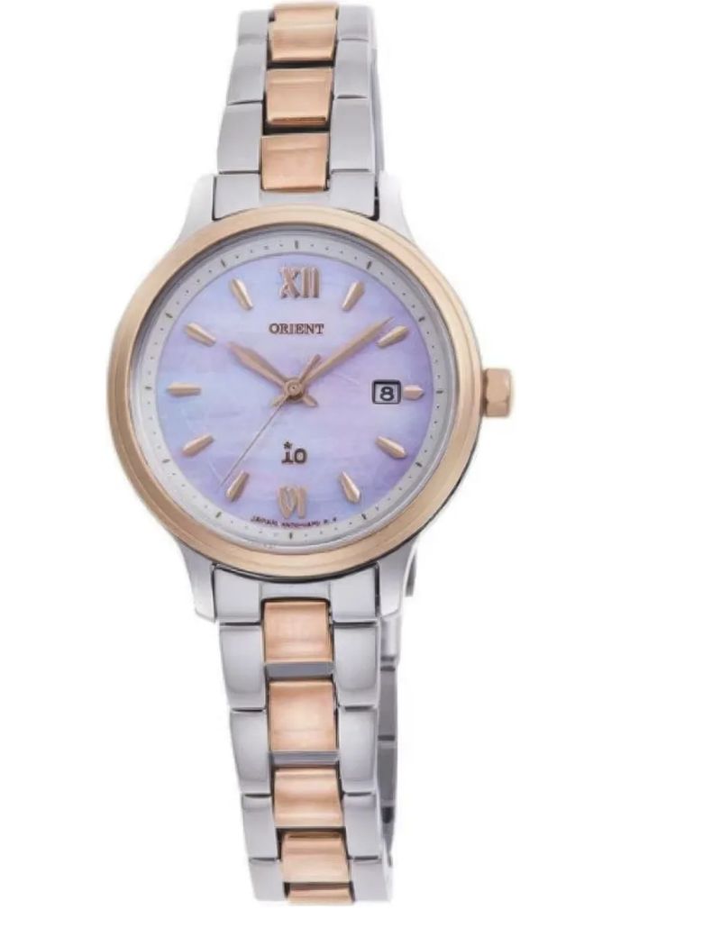 Orient Women's iO NATURAL&amp;PLAIN Solar-Powered Watch with White Mother-of-Pearl Dial, Metal Band, Model RN-WG0415A, 28mm, Sapphire Crystal, 50m Water Resistance, Steel Strap, JDM (Japanese Domestic Market)