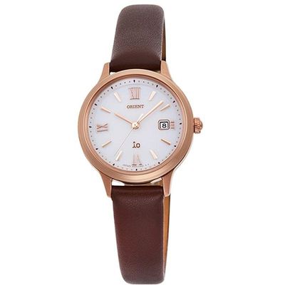 Orient iO NATURAL &amp; PLAIN RN-WG0410S Women's Solar Watch, 27.6 mm, Sapphire Crystal, 50 m Water Resistance, Leather Strap