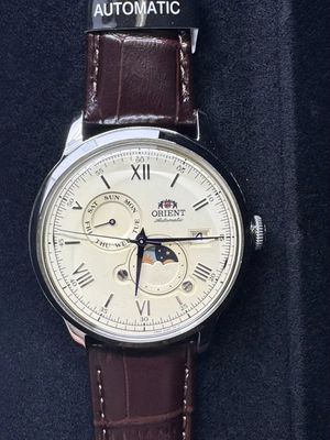 Orient Bambino Men's Automatic Watch “Suna no Hi to Tsuki” (砂の日と月 ”Sand Sun &amp; Moon”  RN-AK0803Y JDM 41.5mm beige dial, leather strap (supports manual winding) JDM (Japanese domestic market)