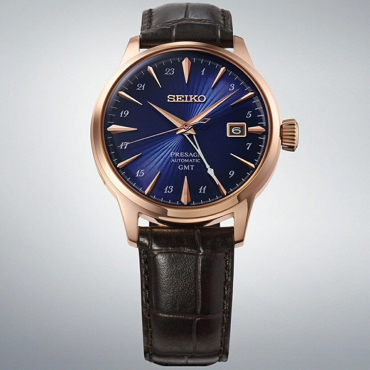 Seiko Presage Cocktail Men's Automatic Watch GMT Corcovado HCB005J JDM 40.5mm 50m WR Leather Strap Made in Japan JDM (Japanese Domestic Market)