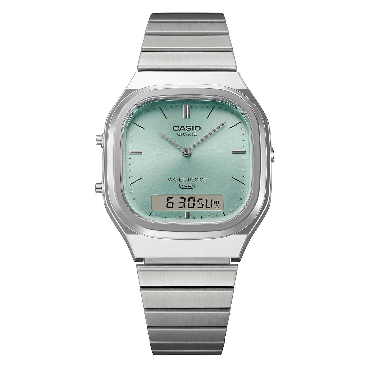 Casio Edgy AQ-240E-2A unisex analog-digital watch, 40.9 × 35.8 × 8.1 mm, with an adjustable steel strap