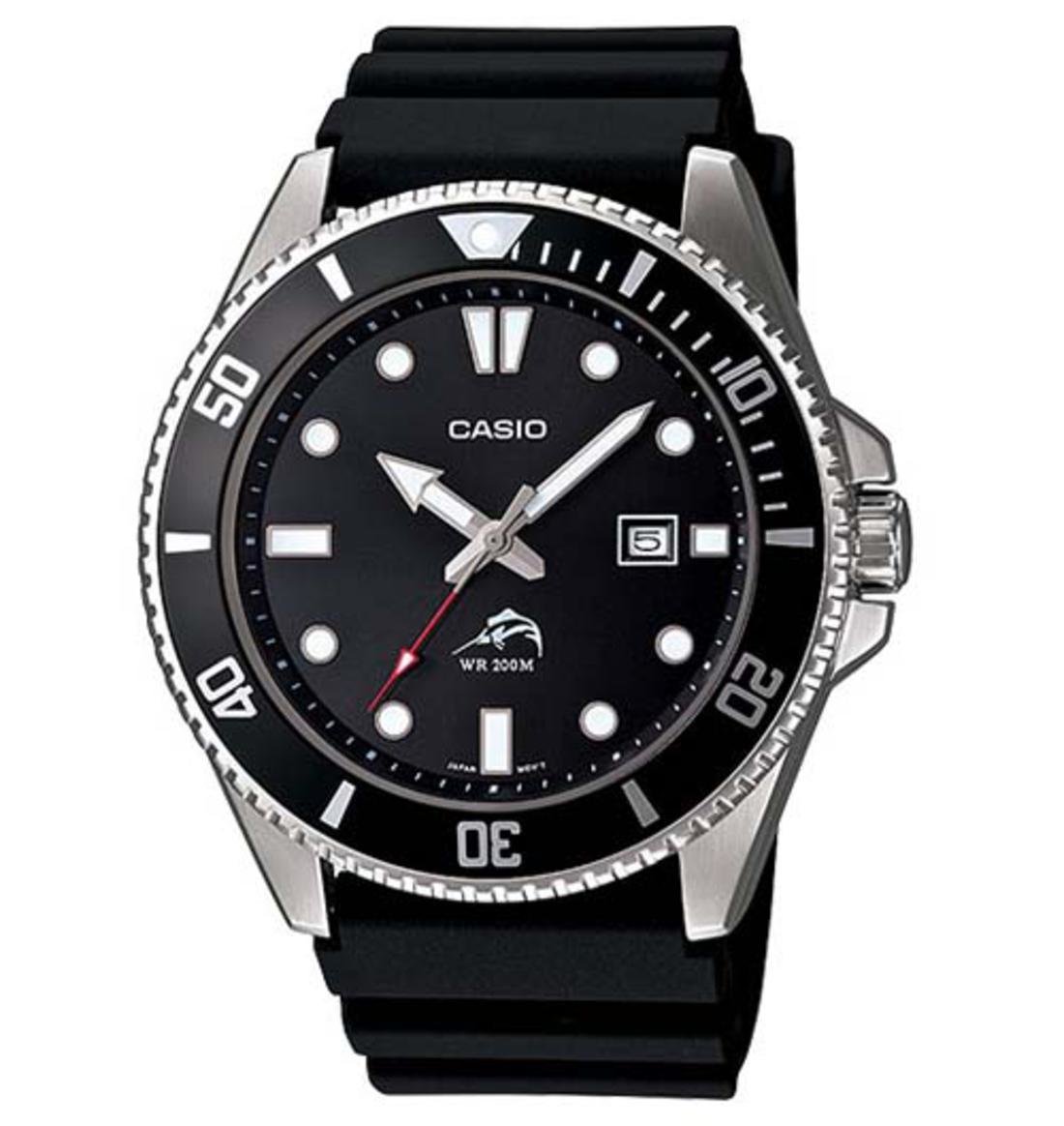 Casio Marlin Duro MDV-106-1A  44mm B. Gates divers watch rubber band black dial 44mm sport men's divers watch