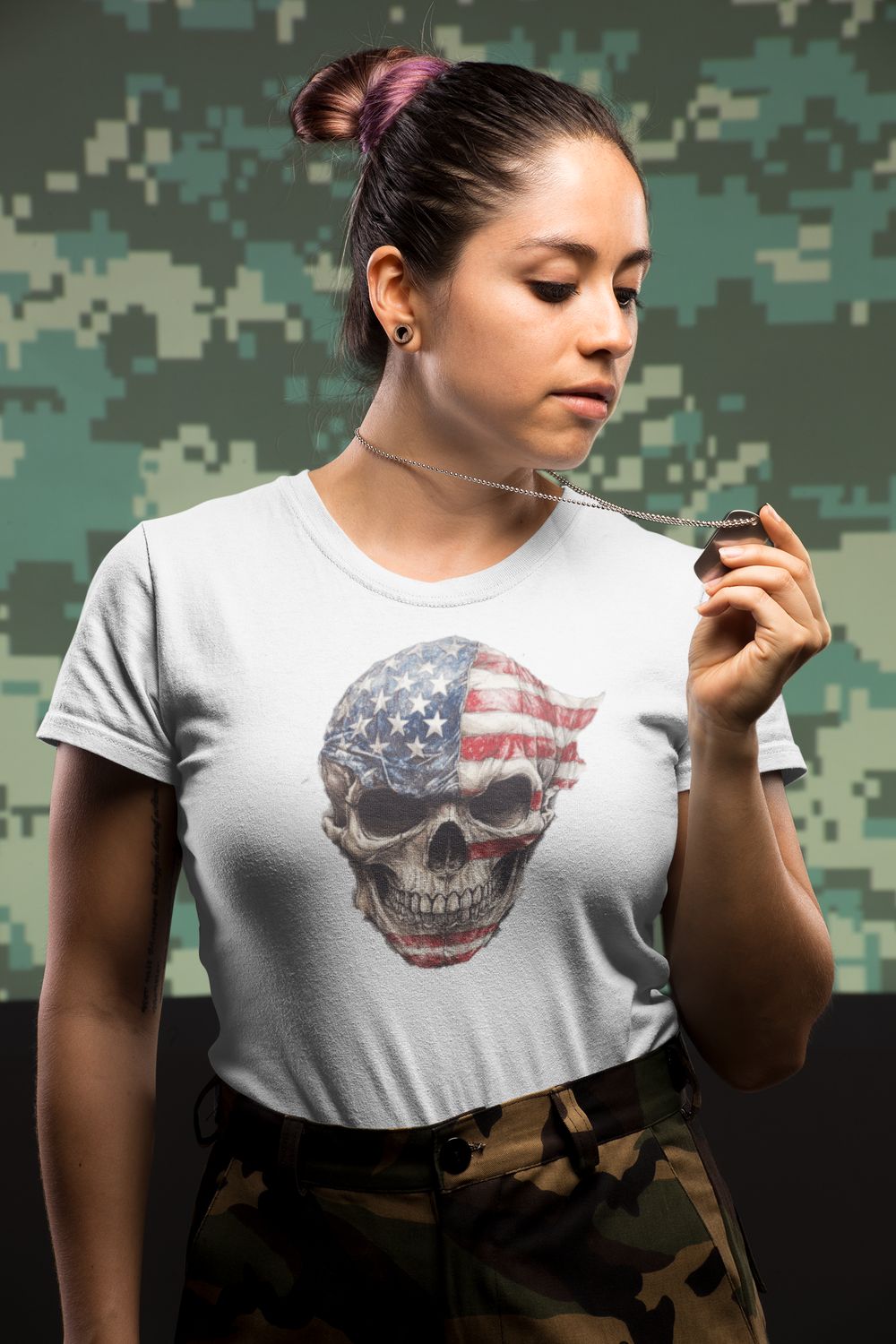 Smiling Skull of Freedom, Shirt Color: White