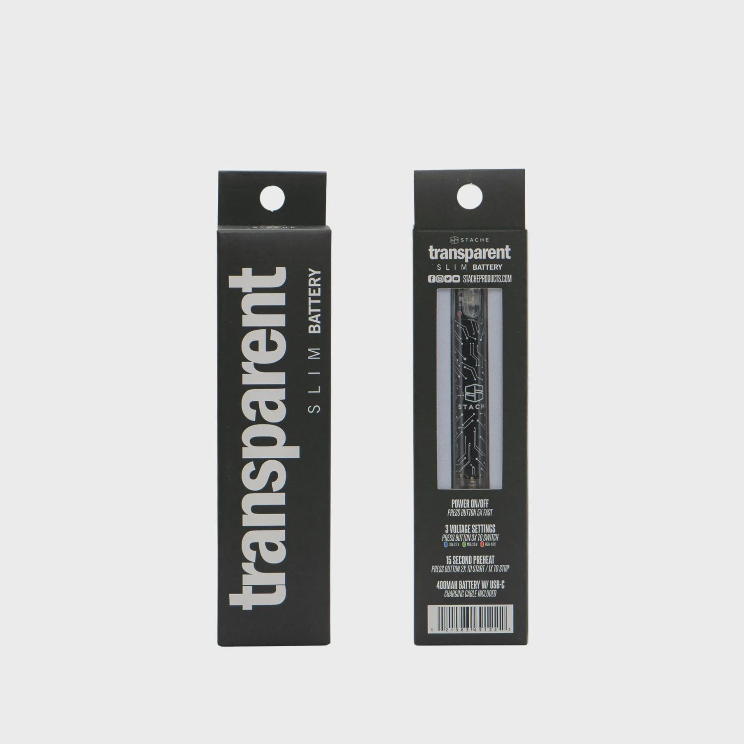 Stache Transparent Slim Battery, Colour: Black
