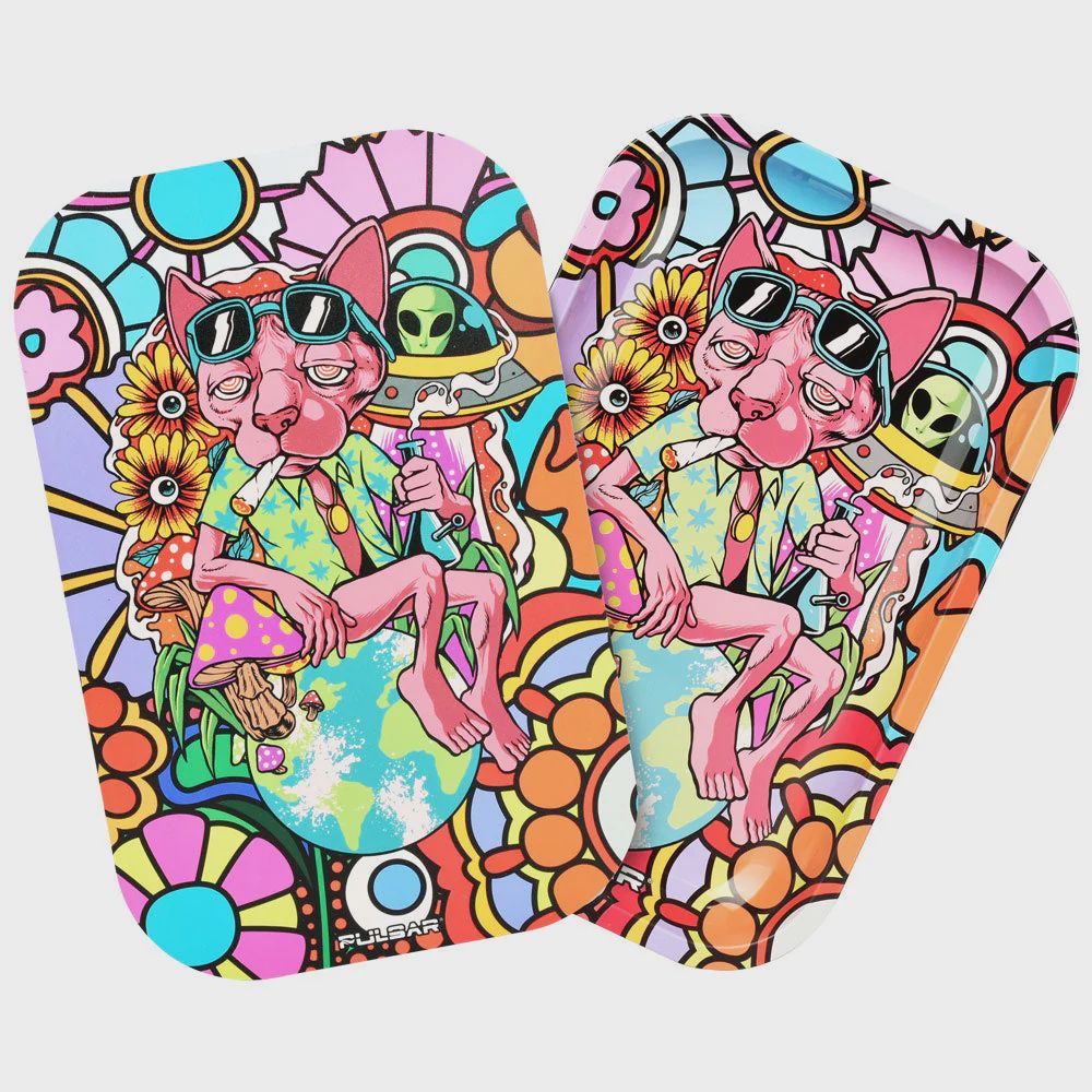 Metal Rolling Tray w/ Lid 11&quot; x 7&quot;, Colour: Cool Cat