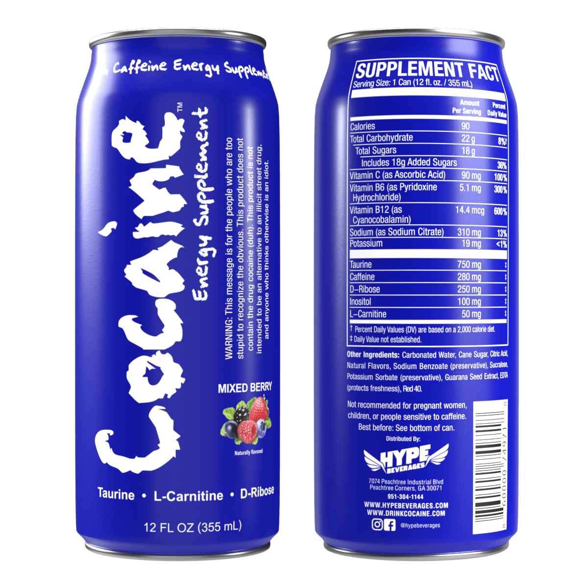 Cocaine Energy Drink 12oz, Flavor: Mixed Berry