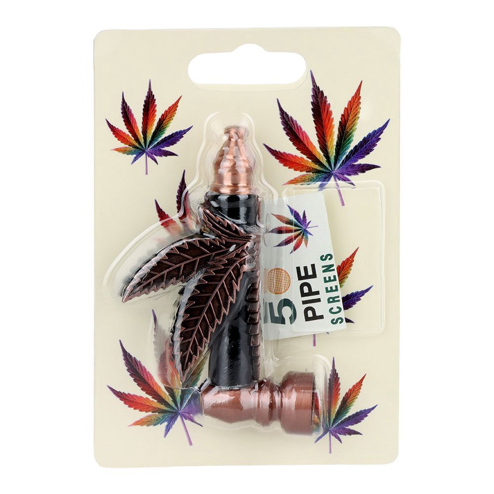 Hemp Leaf Metal Hand Pipe | 3.5&quot; | Assorted Colors |