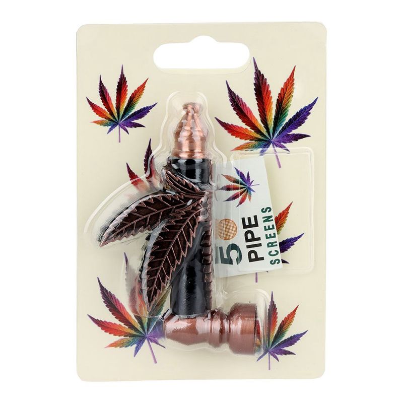 Hemp Leaf Metal Hand Pipe | 3.5" | Assorted Colors |