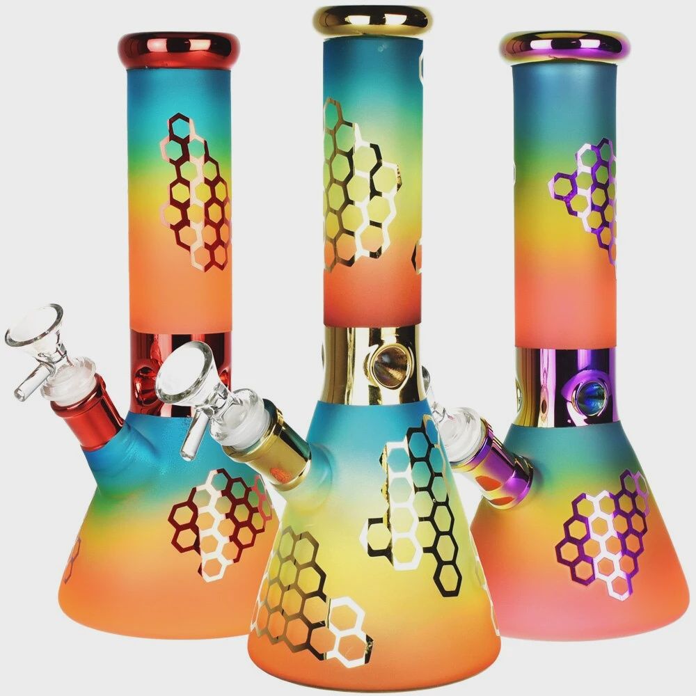 Rainbow Honeycomb Glass Beaker Water Pipe | 10&quot; | 14mm F