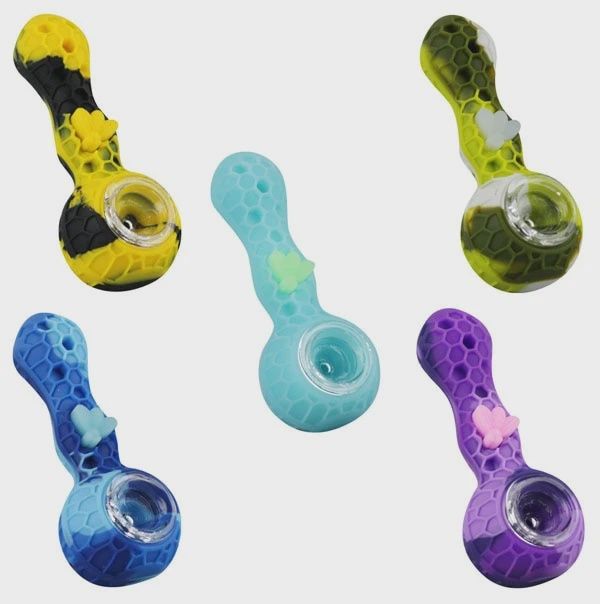 Honeycomb Bee Silicone Spoon Pipe | 4.15&quot; | Colors Vary