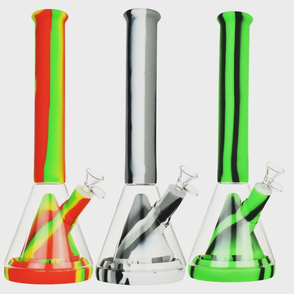 Silicone &amp; Glass Beaker Water Pipe | 14&quot; | 14mm F | Colors Vary