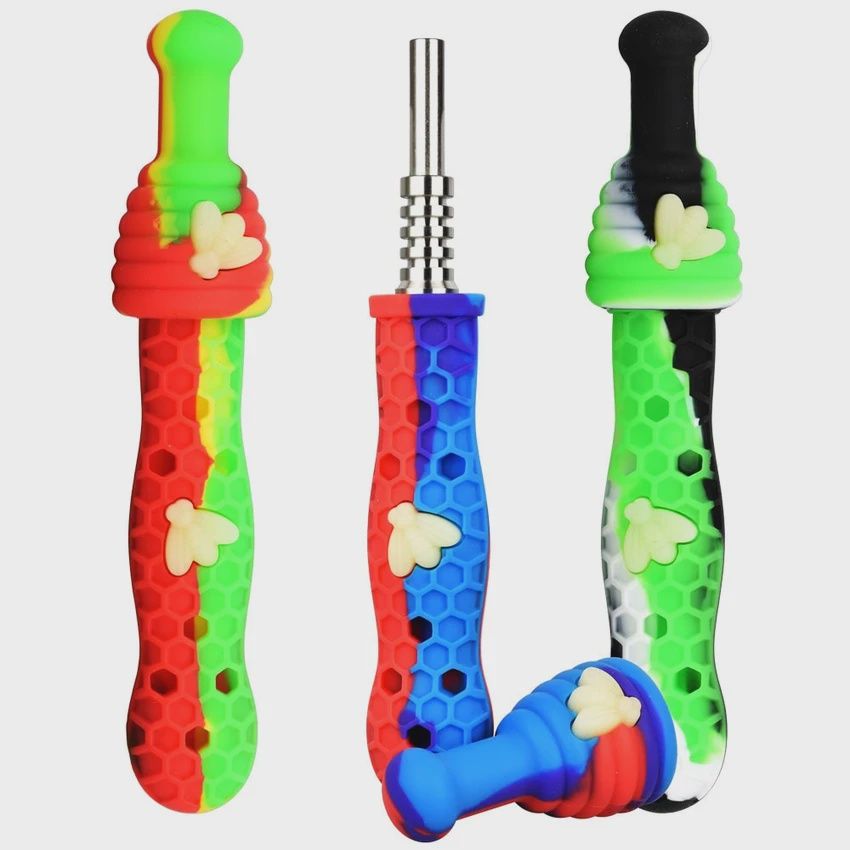 Honeybee Silicone Dab Straw with Beehive Cap | Colors Vary