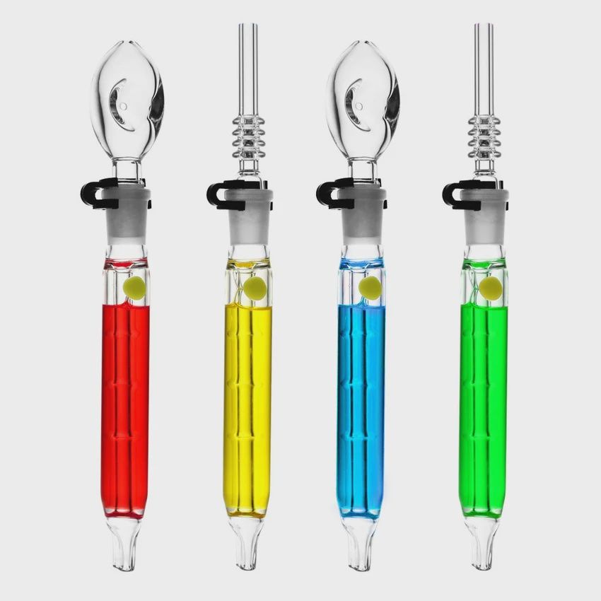 Glycerin Glass Dab Straw &amp; Spoon Pipe | Quartz Tip | 10.5&quot; | Colors Vary